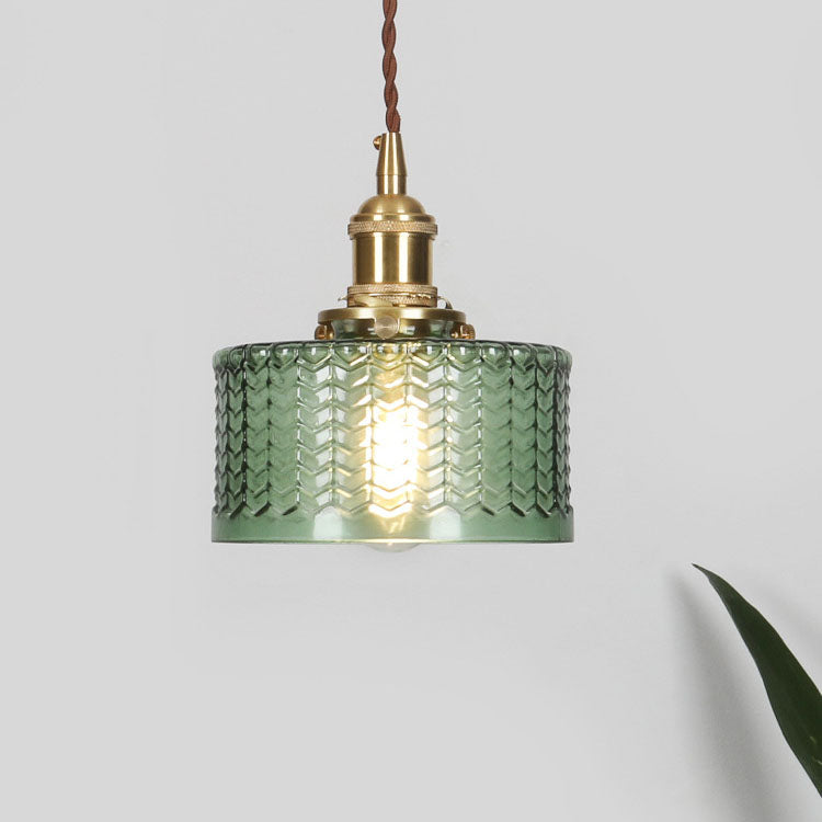 Klasyczna japońska szklana lampa wisząca z mosiężnymi detalami