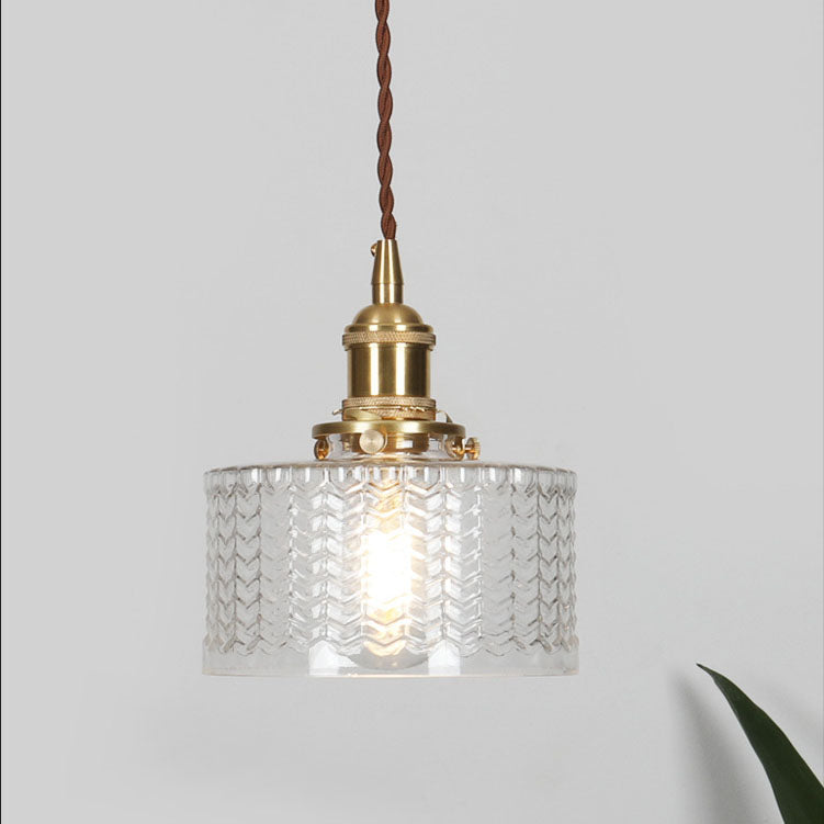 Japońska szklana lampa wisząca z mosiężnymi detalami