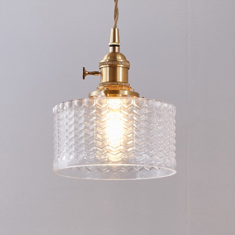 Japońska szklana lampa wisząca z mosiężnymi detalami