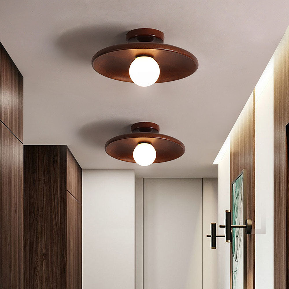Nordycka drewniana minimalistyczna okrągła lampa sufitowa do korytarza