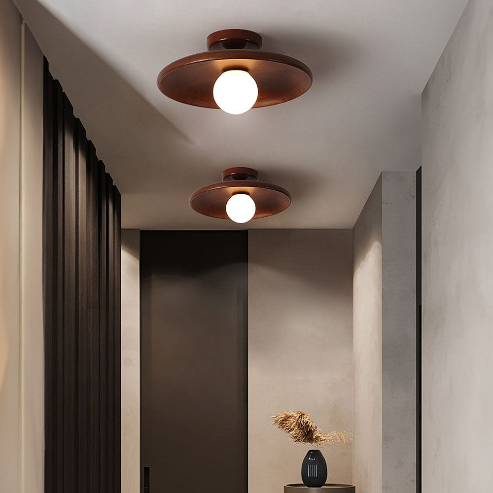 Nordycka drewniana minimalistyczna okrągła lampa sufitowa do korytarza