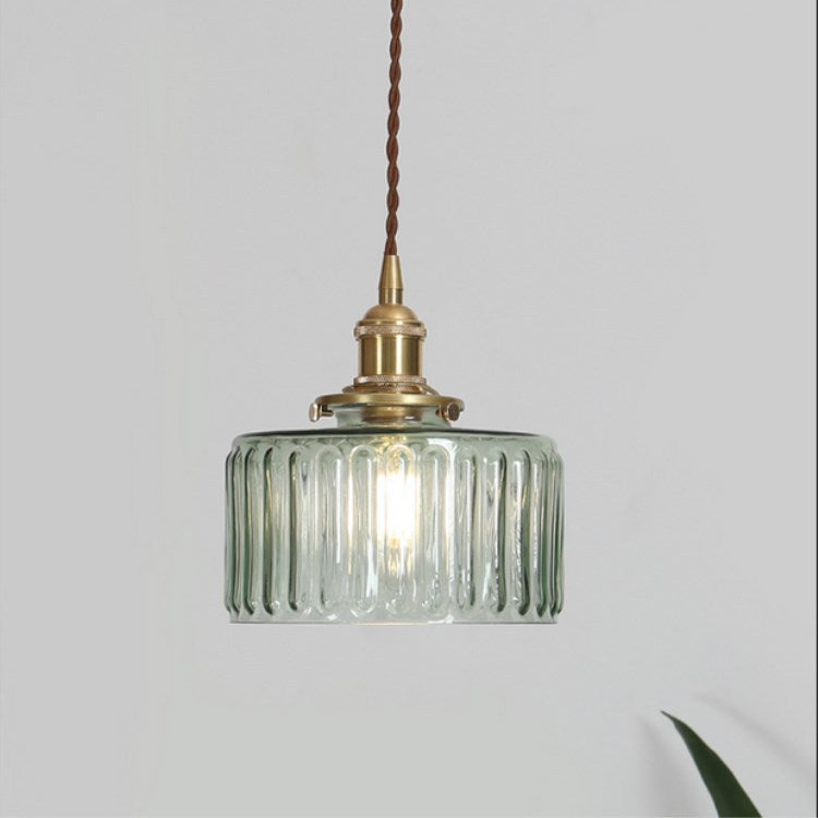 Klasyczna japońska szklana lampa wisząca z mosiężnymi detalami