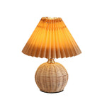 Lampa stołowa led podstawa rattanowa pleciona abażur plisowany