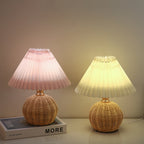 Lampa stołowa led podstawa rattanowa pleciona abażur plisowany