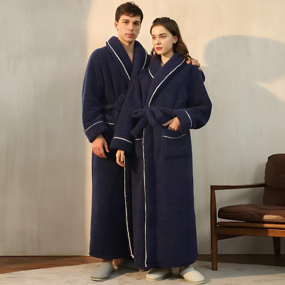 Wszechstronny szlafrok unisex z szalowym kołnierzem, wiązaniem w talii i kieszeniami