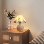 Lampa stołowa led podstawa rattanowa pleciona abażur plisowany