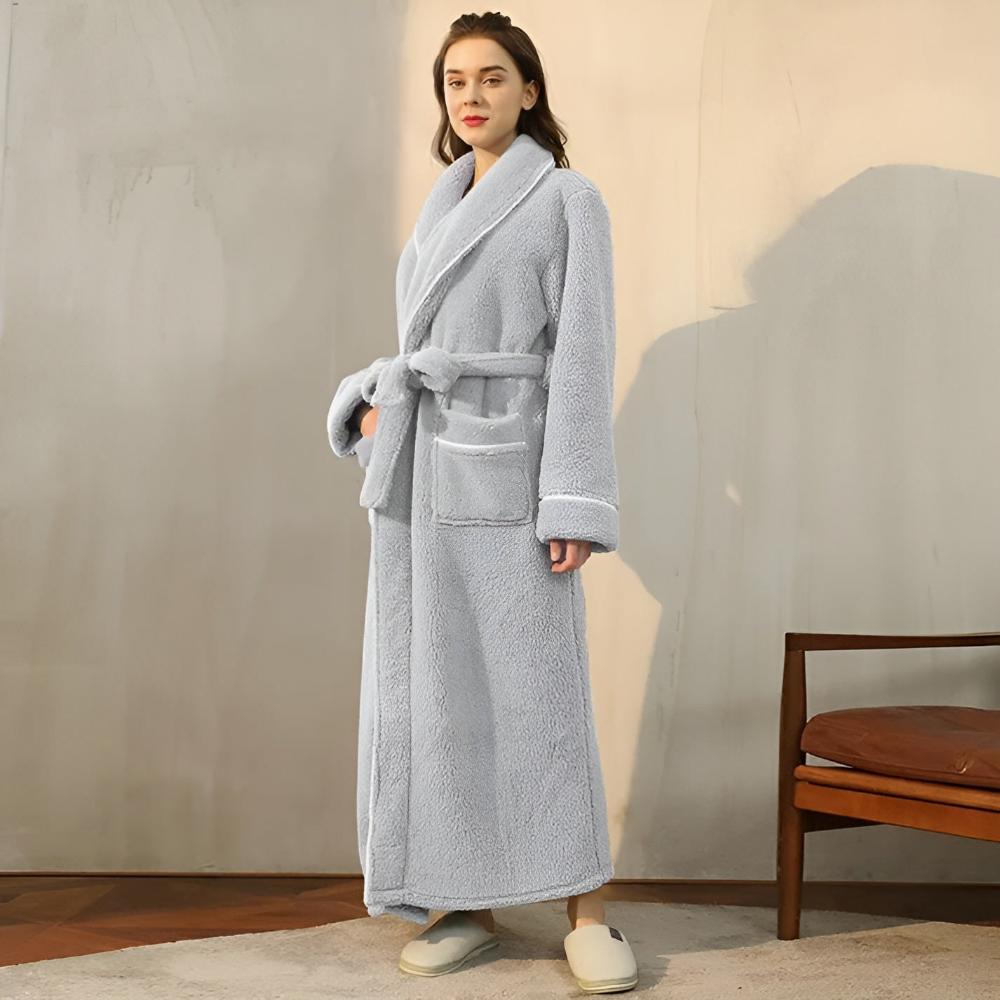 Wszechstronny szlafrok unisex z szalowym kołnierzem, wiązaniem w talii i kieszeniami