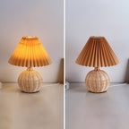 Lampa stołowa led podstawa rattanowa pleciona abażur plisowany