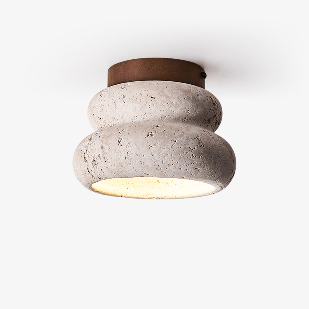 Stylowa lampa sufitowa z trawertynu – oprawa LED z naturalnego kamienia