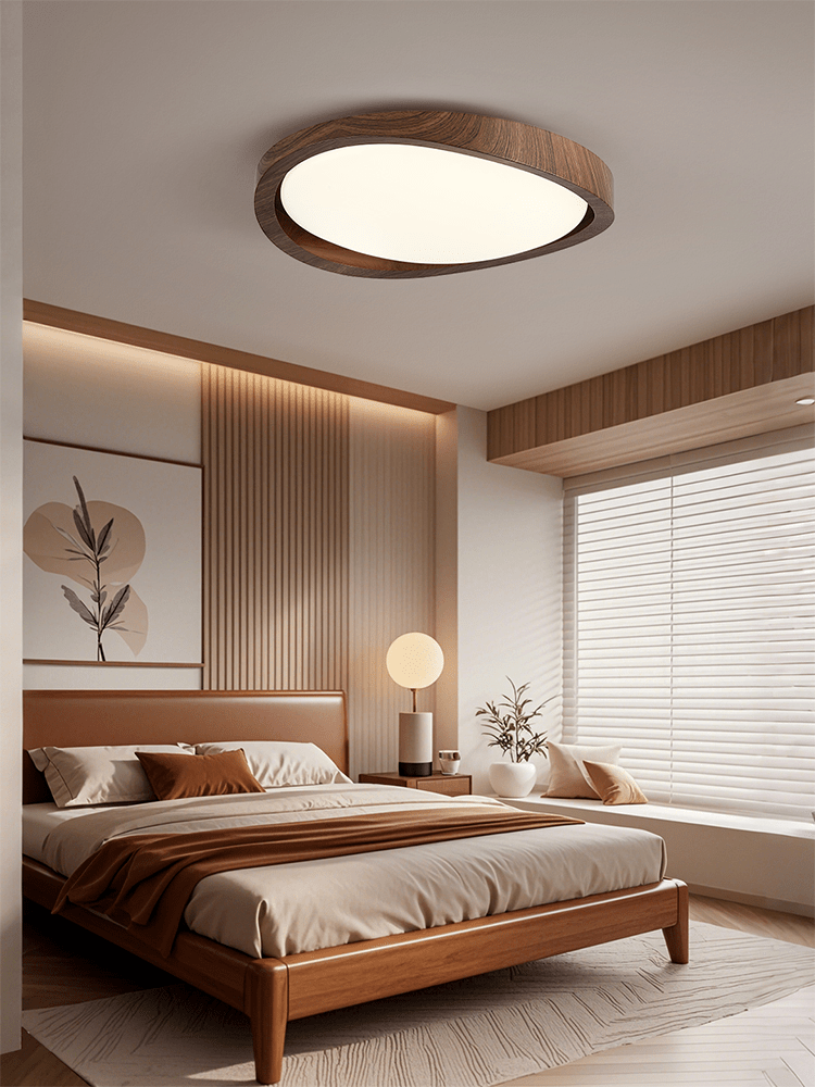 Orzechowy lampa sufitowa LED z zakrzywioną krawędzią do salonu