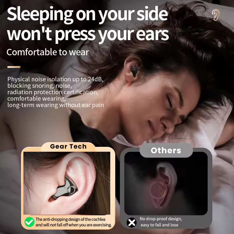 Niewidoczne bezprzewodowe słuchawki do spania dla osób śpiących na boku