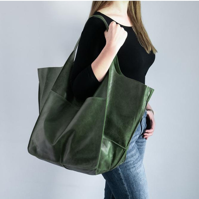 Modna torba skórzana damska – duża vintage shopper na co dzień