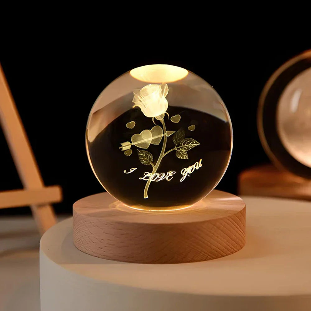 Świecąca kryształowa 3D kula planetarna kosmiczna