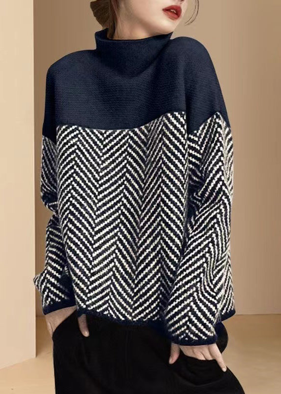 Damski Sweter Zimowy Khaki Patchwork Golf Krój