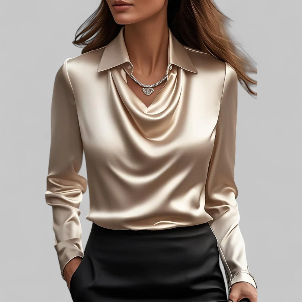 Damska bluzka Długi rękaw drapowany dekolt elegancki styl