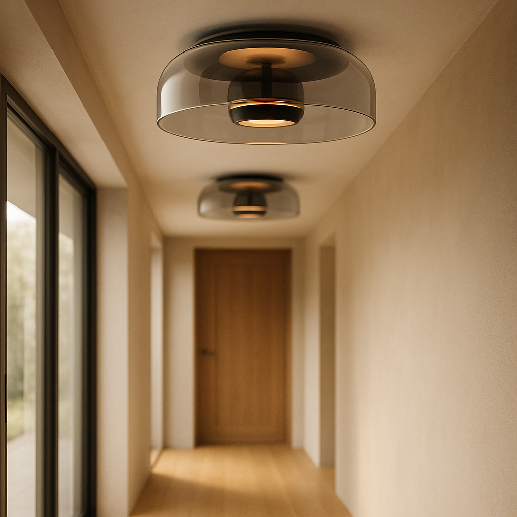 Nowoczesna lampa sufitowa LED z przydymionym szkłem – Ciepła biel do przedpokoju, montaż podtynkowy