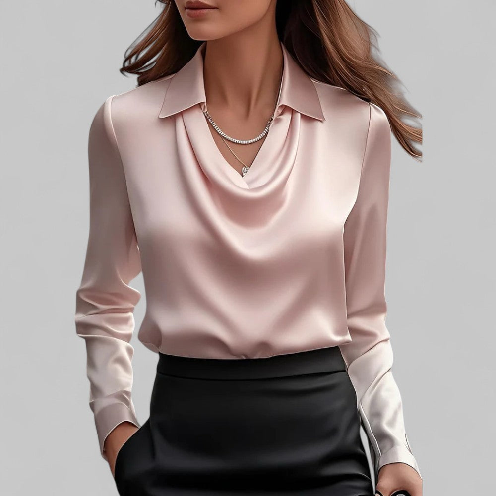 Damska bluzka Długi rękaw drapowany dekolt elegancki styl