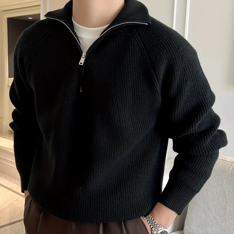Męski sweter z zamkiem do połowy prążkowany długi rękaw styl casual