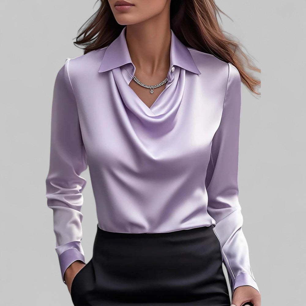 Damska bluzka Długi rękaw drapowany dekolt elegancki styl