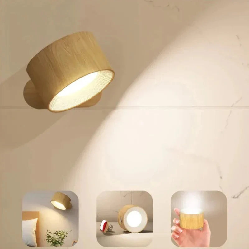 Minimalistyczna bezprzewodowa lampa ścienna z możliwością obrotu o 360°