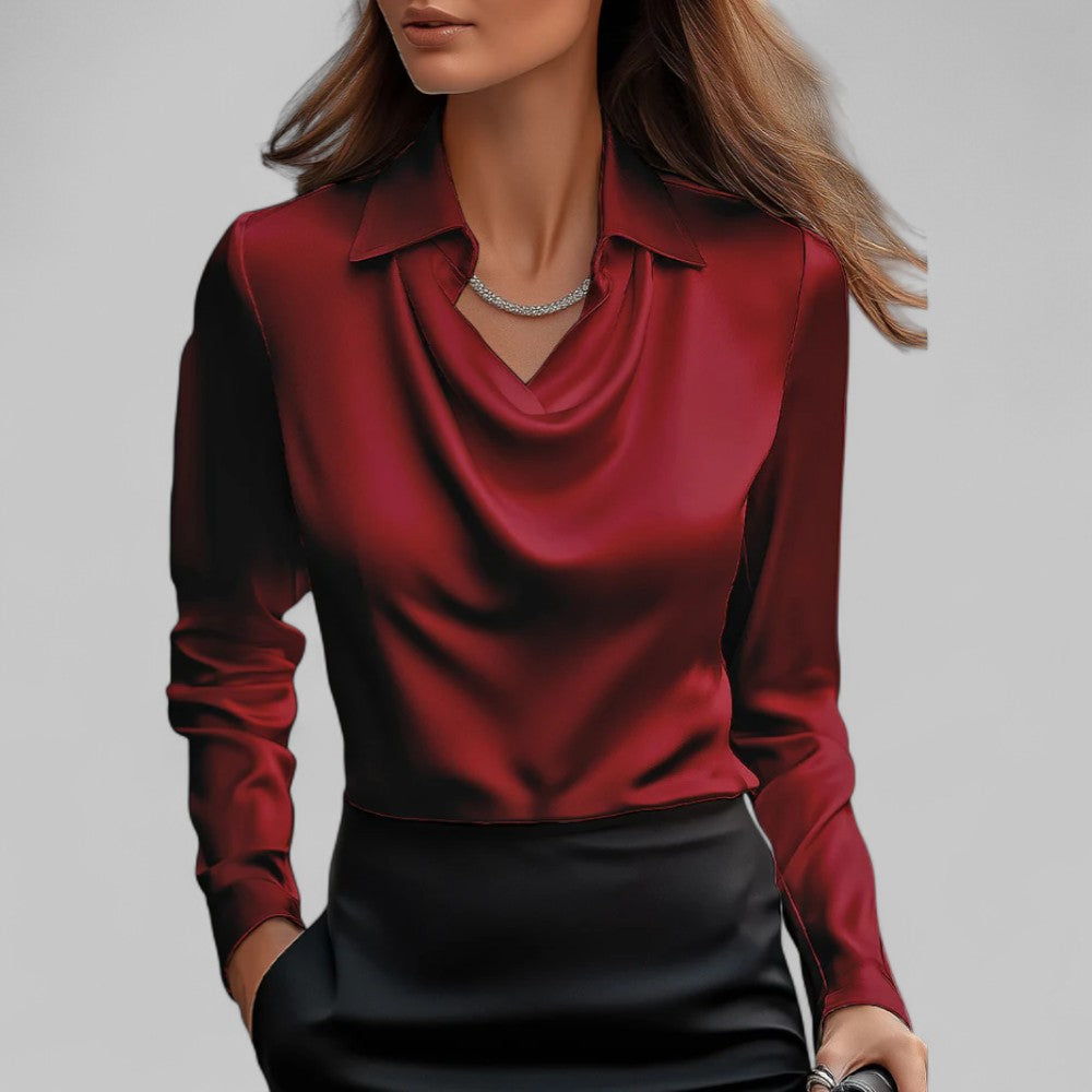 Damska bluzka Długi rękaw drapowany dekolt elegancki styl
