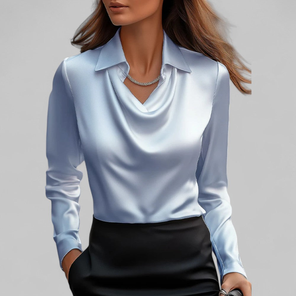 Damska bluzka Długi rękaw drapowany dekolt elegancki styl