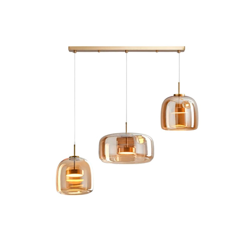 Lampa sufitowa w stylu retro z potrójnym kloszem szklanym i regulowanym oświetleniem LED