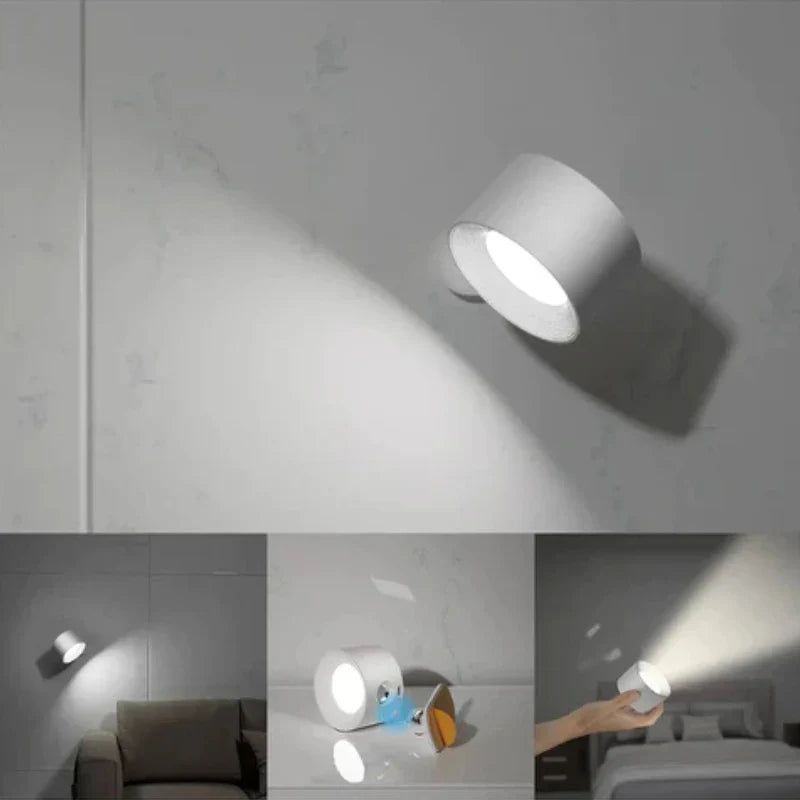Minimalistyczna bezprzewodowa lampa ścienna z możliwością obrotu o 360°