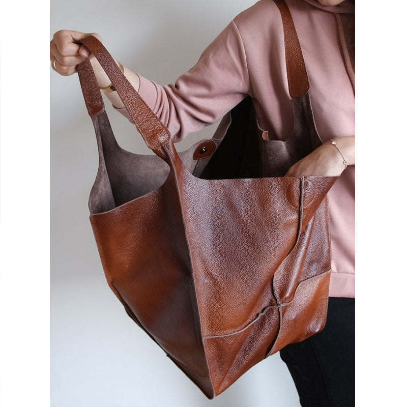Modna torba skórzana damska – duża vintage shopper na co dzień