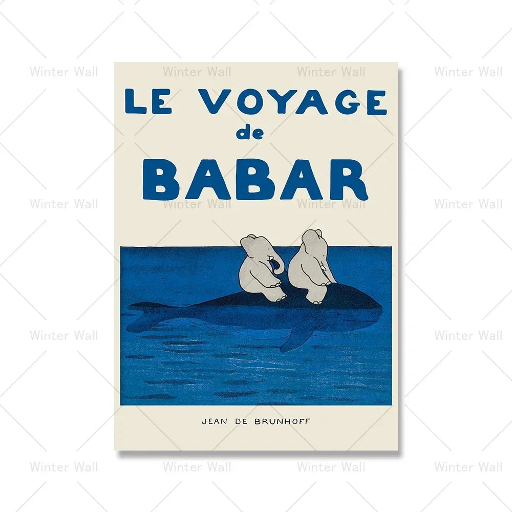 Uroczy Babar vintage obraz na ścianę Jeana de Brunhoffa - kolorowa dekoracja artystyczna