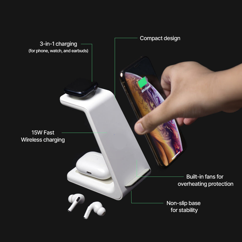 Zaawansowana bezprzewodowa stacja szybkiego ładowania 3 w 1 - Idealny dla urządzeń Apple, Samsung, Watch i AirPods