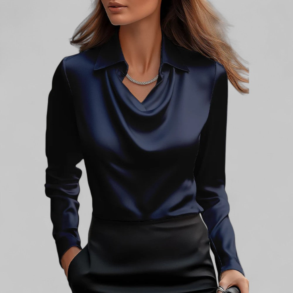 Damska bluzka Długi rękaw drapowany dekolt elegancki styl