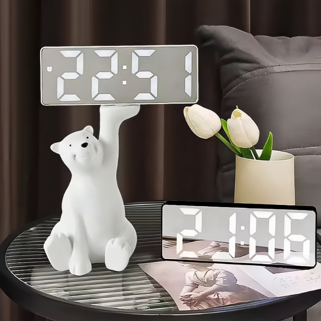 Stylowy zegar LED w lustrze z dużym wyświetlaczem i funkcją drzemki