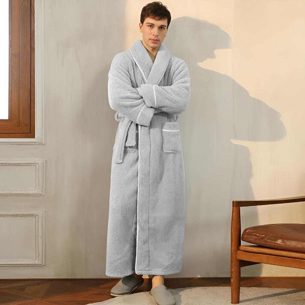 Wszechstronny szlafrok unisex z szalowym kołnierzem, wiązaniem w talii i kieszeniami