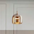Vintage bursztynowa lampa wisząca ze złotymi detalami – ciepłe światło