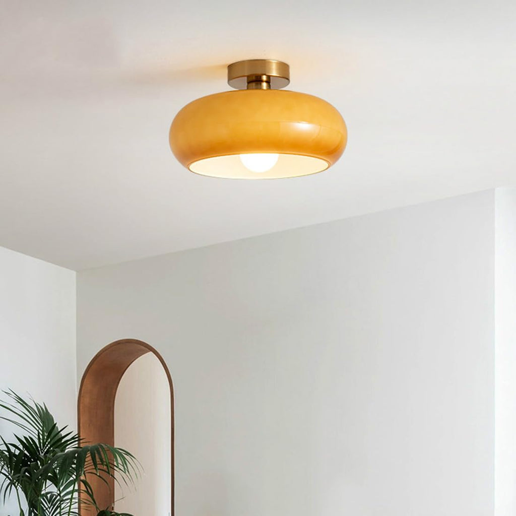 Klasyczna Lampa Sufitowa Szklana Bursztynowa Okrągła