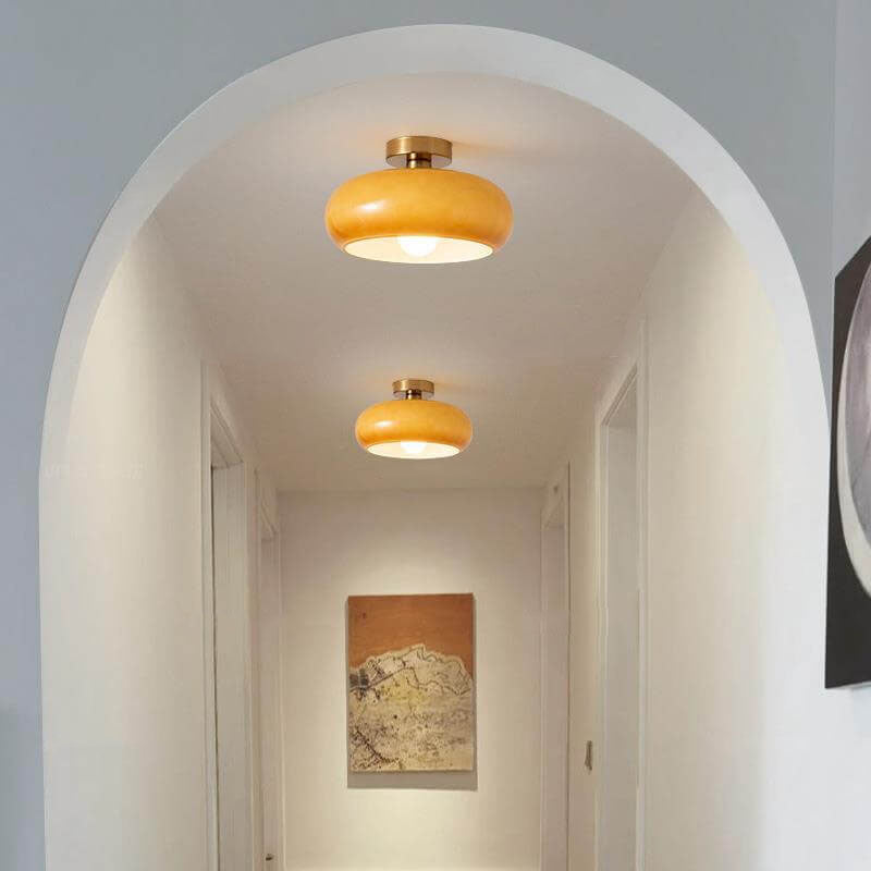 Klasyczna Lampa Sufitowa Szklana Bursztynowa Okrągła