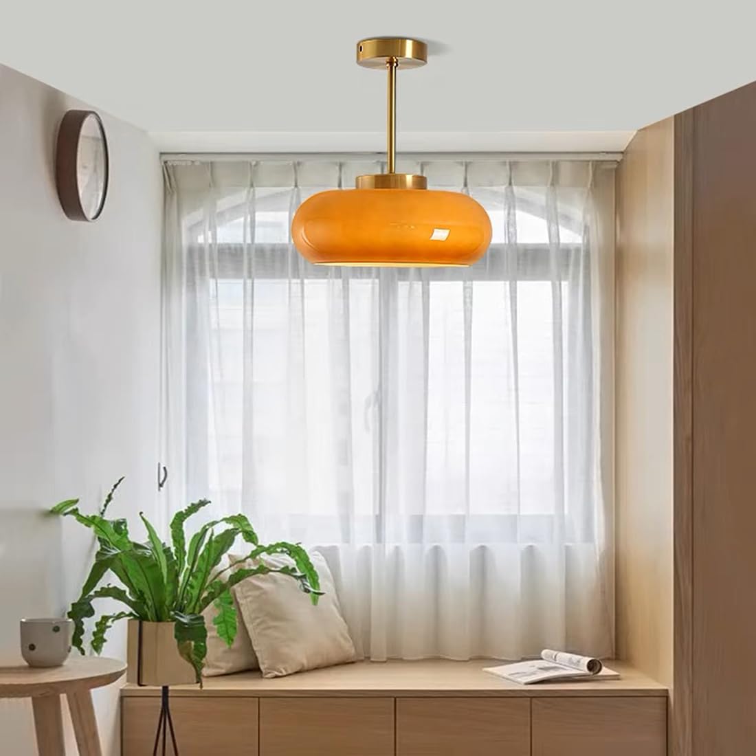 Klasyczna Lampa Sufitowa Szklana Bursztynowa Okrągła