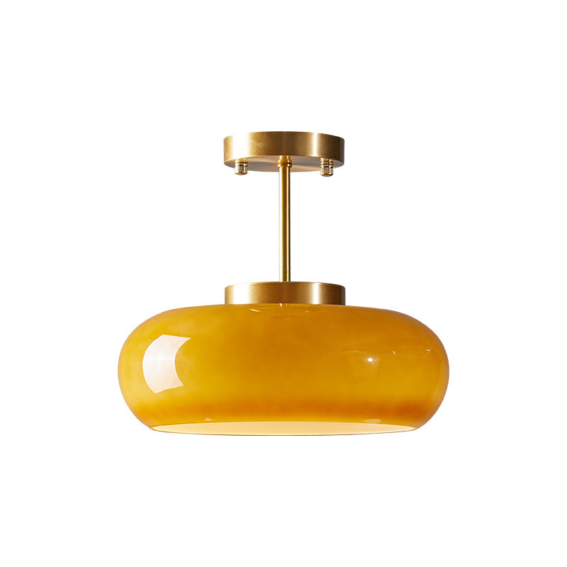 Klasyczna Lampa Sufitowa Szklana Bursztynowa Okrągła
