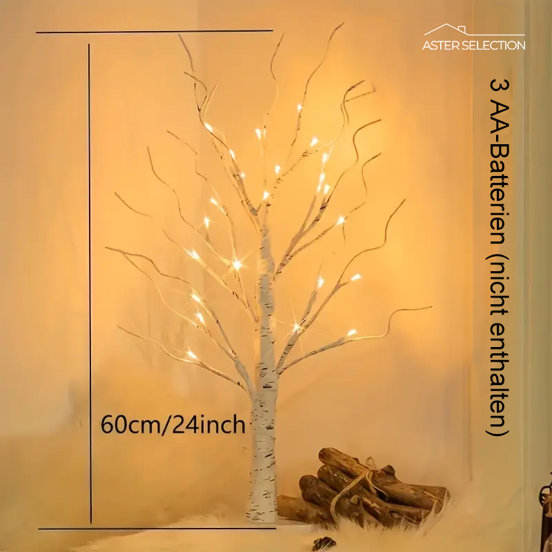 Zestaw dekoracyjnych lamp stołowych LED w kształcie brzozy z ciepłym światłem