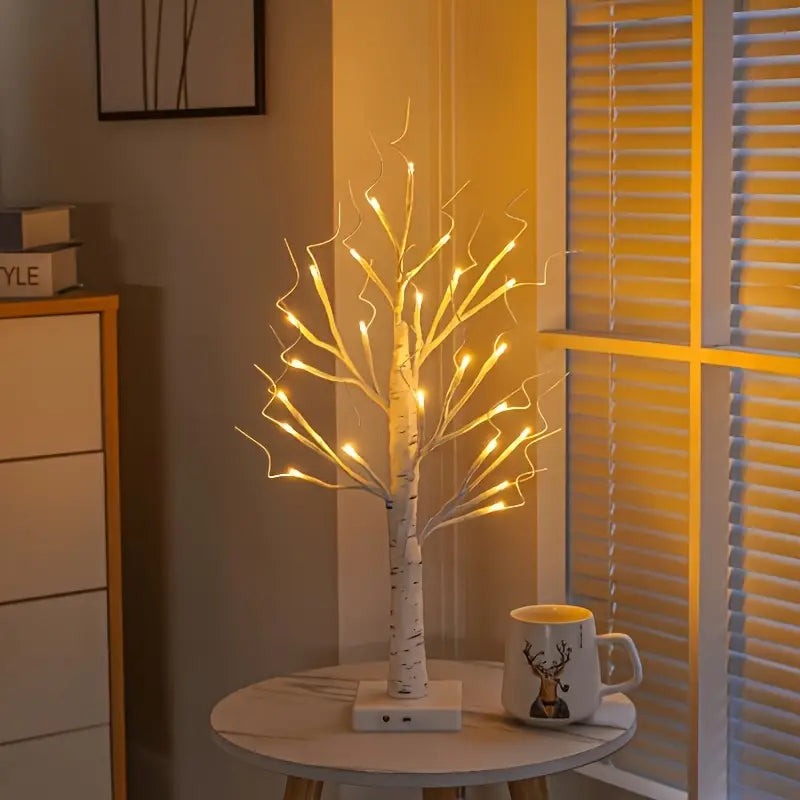 Zestaw dekoracyjnych lamp stołowych LED w kształcie brzozy z ciepłym światłem