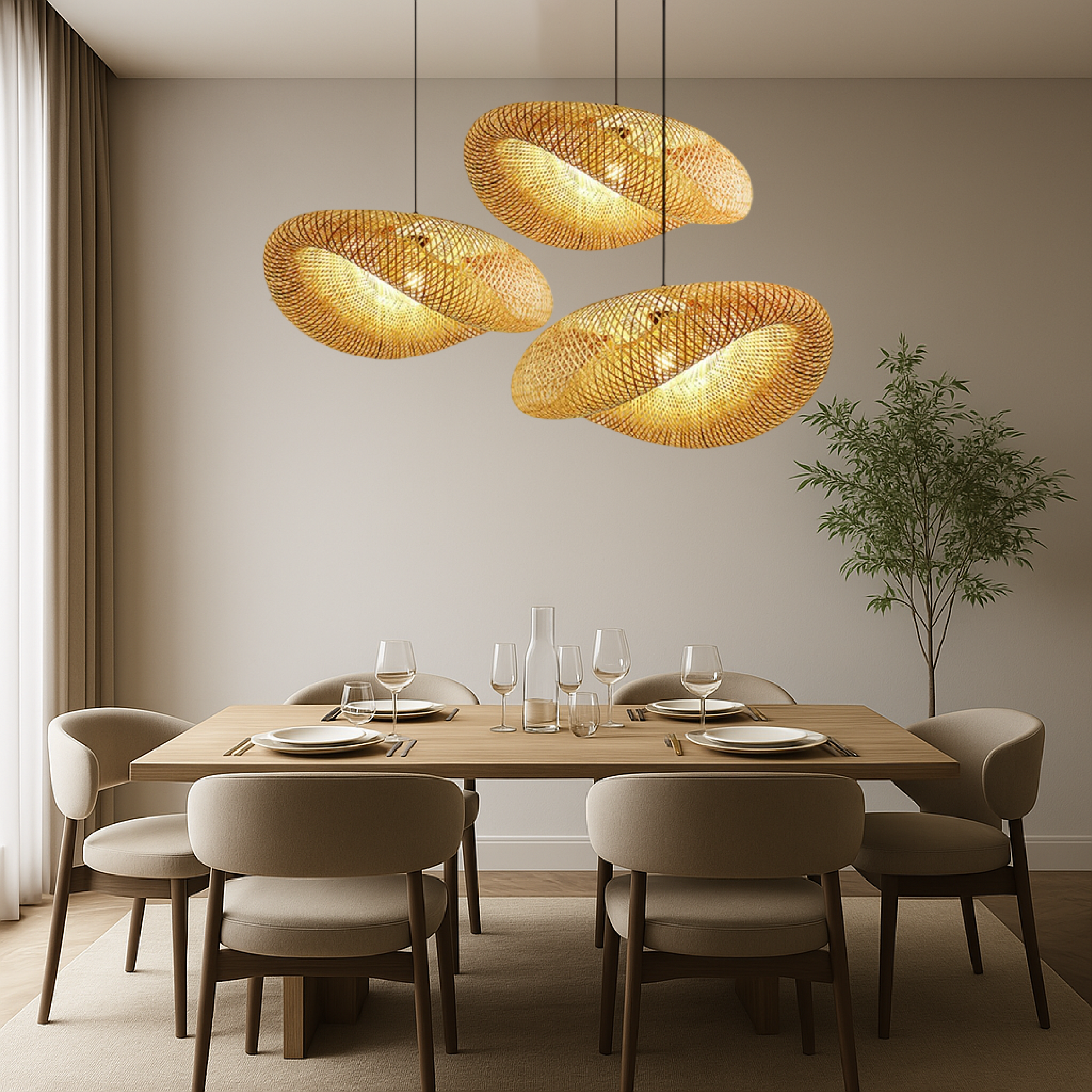 Szykowna naturalny bambusowa tkana lampa wisząca LED