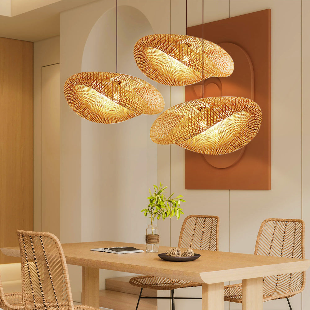 Szykowna naturalny bambusowa tkana lampa wisząca LED