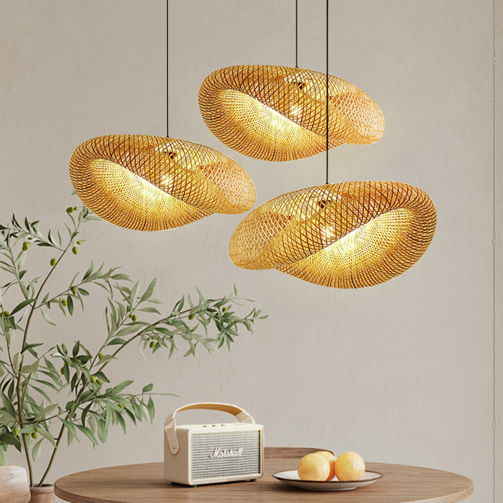 Szykowna naturalny bambusowa tkana lampa wisząca LED