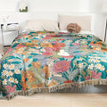 Koc patchwork w kwiaty narzuta boho z frędzlami na sofę