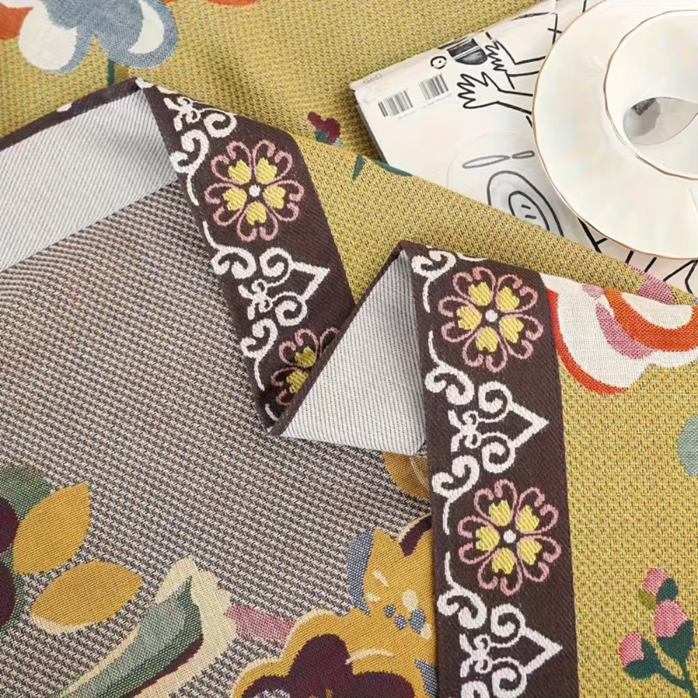 Dekoracyjny koc patchworkowy w stylu boho z motywem kwiatów i ptaków