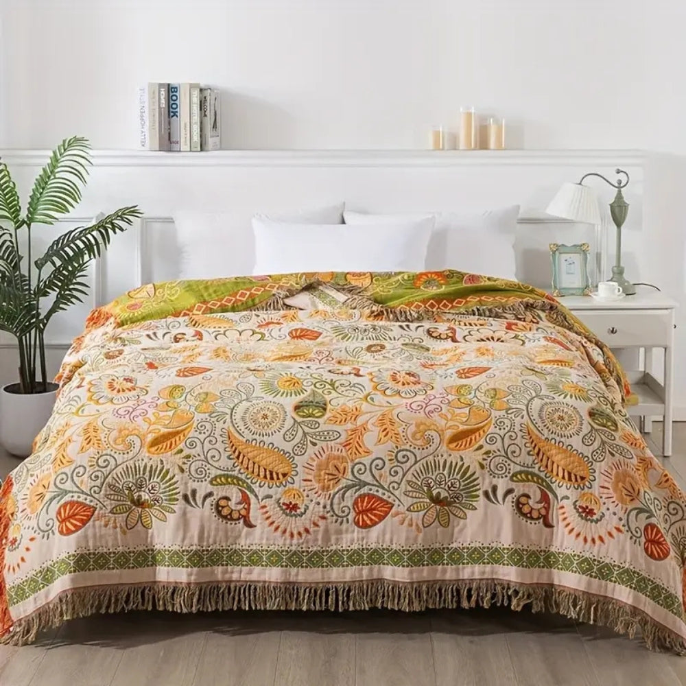 Dwustronna prześcieradło w stylu boho z frędzlami