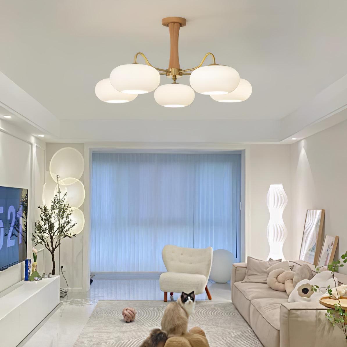 Luksusowa lampa sufitowa w stylu mid-century z mosiądzu i szkła