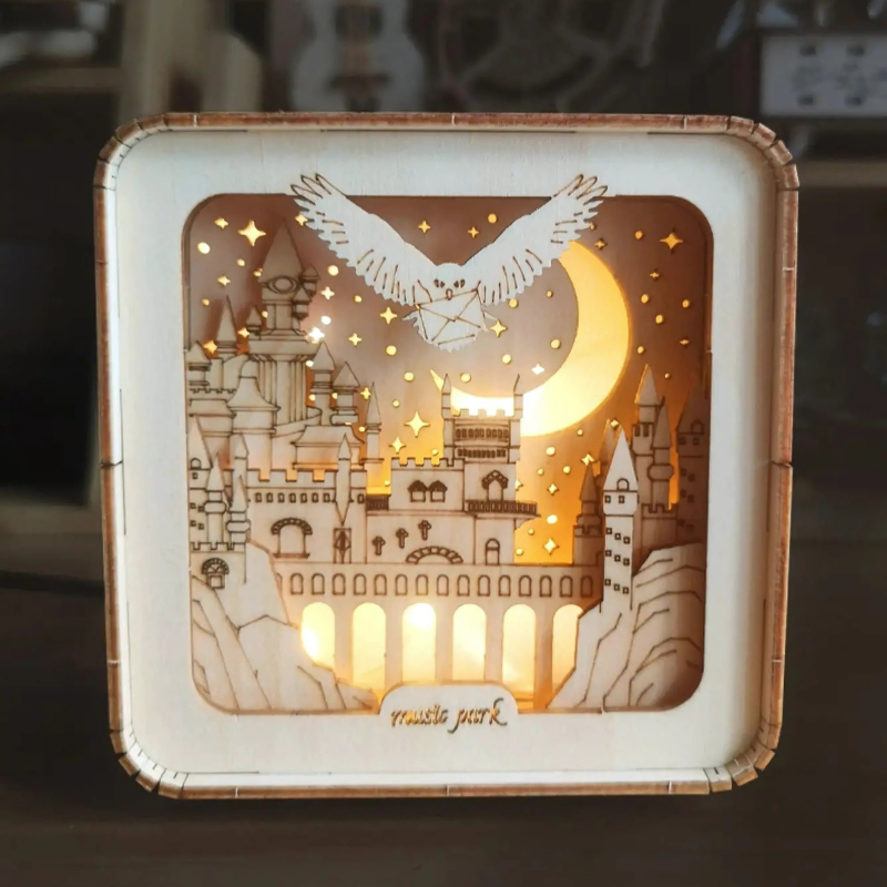 Kreatywna artystyczna drewniana DIY lampa 3D