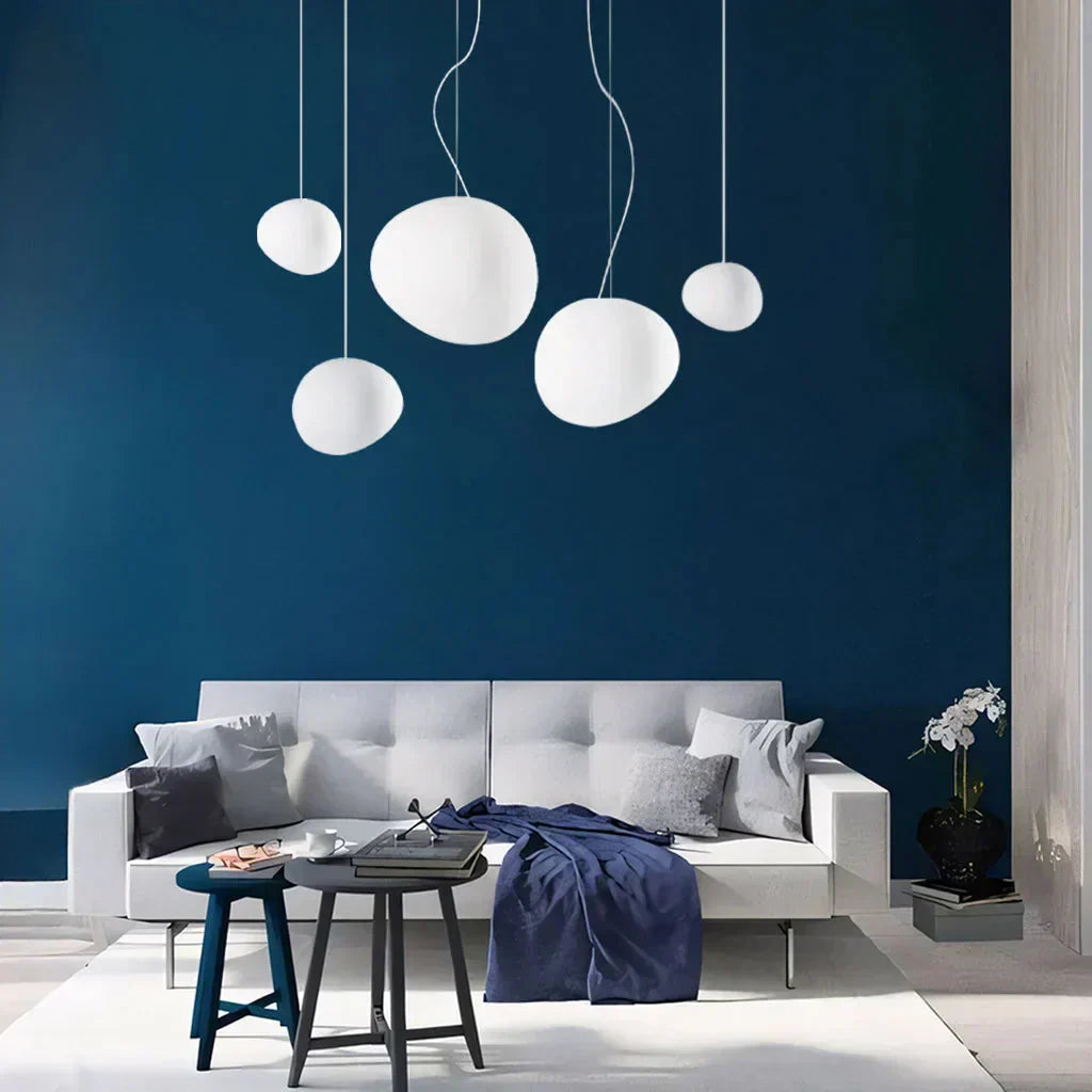 Wisząca lampa sufitowa matowe szkło styl kamyczkowy jadalnia salon